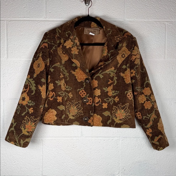 Medium Jackets & Blazers - Vtg Painted Pony Floral Tapestry Cropped Jacket M Cottagecore USA 90s